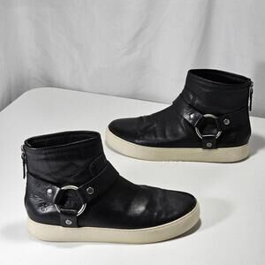 Frye Lena Harness Bootie Black Leather Back Zip Women's Size US 9 M